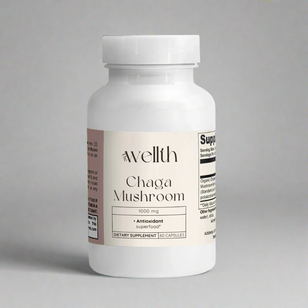 The Wellth Chaga Mushroom Capsules - Organic Immune Support and Antioxidant Boost | Vegan-Friendly Supplement